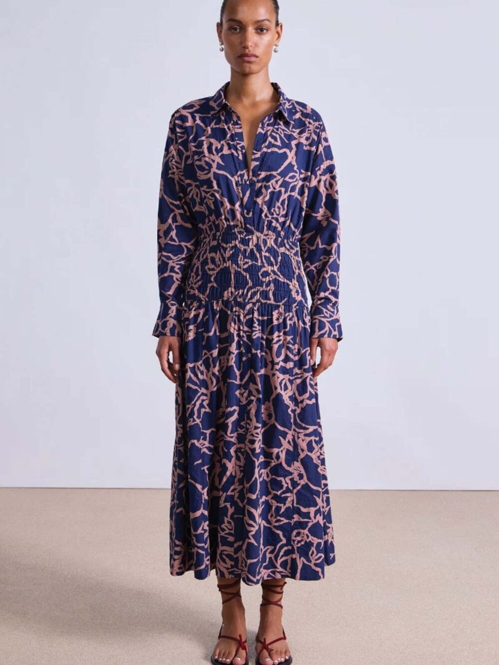 Apiece Apart Navy and Pink Floral Midi Dress - Picture 3 of 10